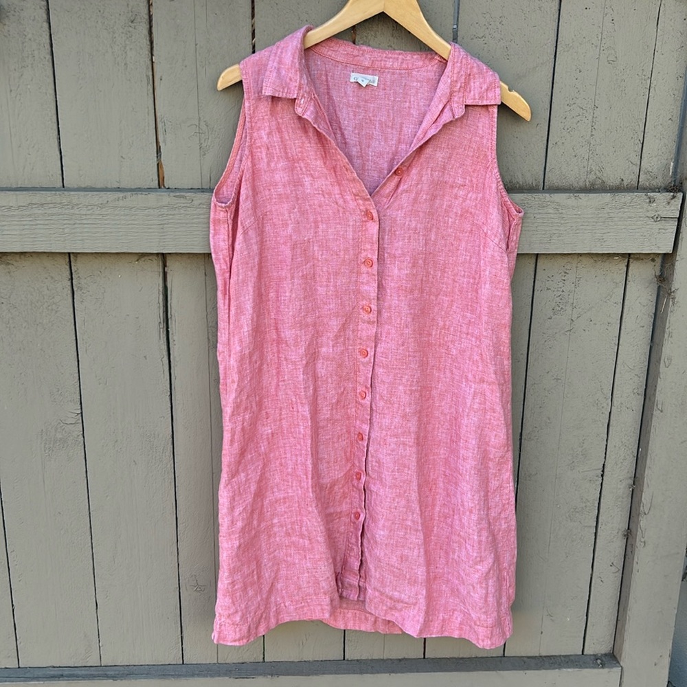 Garnet Hill Pink Sleeveless Button-Front Midi Dress